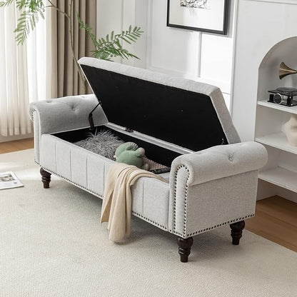 HOMEFLEX 58” Long Storage Bench, Upholstered Ottoman with Tufted Trim, Large End-of-Bed Bench for Bedrooms, Living Rooms, and Entryways (Silver)