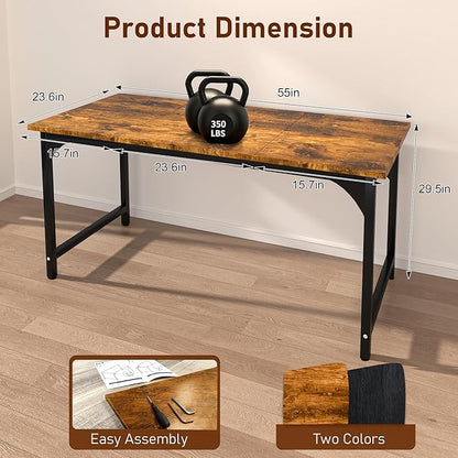 Computer Desk, 55 Inch Home Office Desks, Office Desk for Gaming Writing Study Work, Study Table with Large Legroom, Computer Desk with Metal Frame, Modern Simple Home Office Desk for Bedroom
