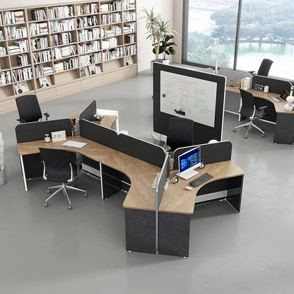 3 Person Office Cubicle Desk Workstation with Drawers & Built-in Power Outlets, Adjustable Wall Partitions, Layouts for Startups and Modern Workspaces,Black Fabric Panels