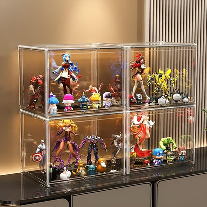Large Clear Stackable Acrylic Storage Bins with Door, Dustproof Figure Collectibles Display Case, Football & Motorcycle Helmet Showcase, Basketball, Sports Memorabilia Organizer (XL, Count, 3)