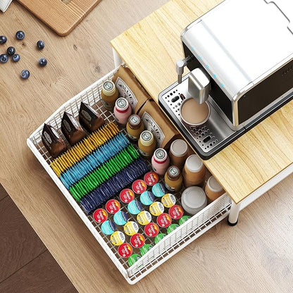 Funecy Coffee Pod Drawer,Coffee Machine Storage Rack,Home Kitchen Counter Coffee Bar Organizer,Storage Basket Drawer (White)