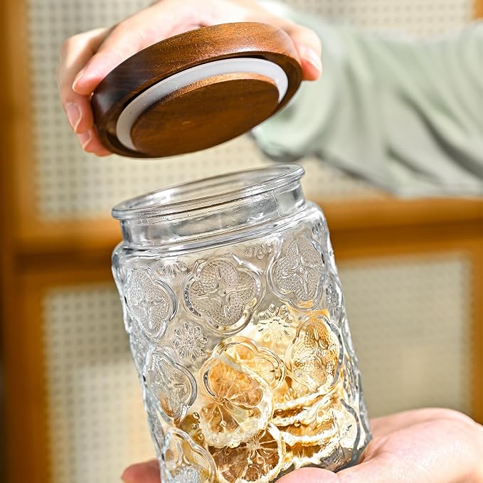 Adodeen 3-Pack 24oz Vintage Glass Jar With Lid, Glass Storage Containers, Airtight Kitchen Storage Containers For Sugar, Coffee, Tea, Spice, Flour, Candy Cookie, Pasta, Cereal
