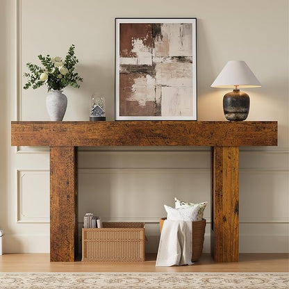 63 Inches Long Console Table for Entryway with Drawers, Wooden Sofa Table Behind Couch, Entry Table for Living Room, Foyer, Hallway, Distressed Brown