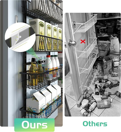 Mefirt 12 Inch Wide Narrow Over The Door Pantry Organizer, Pantry Organization and Storage, Black Metal Hanging Deep Basket Wall Spice Rack Seasoning Shelves, Home & Kitchen Essentials, Apartment