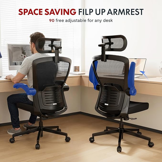 FLEXISPOT OC3-Pro Cloud Ergonomic Office Chair for Big and Tall Black, High Back Office Chair with Flip-up Arm/8-Level Lumbar Support, Foam Seat Cushion, Chairs for Home Office Studying Gaming, Black