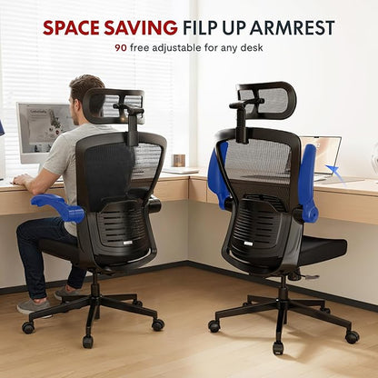 FLEXISPOT OC3-Pro Cloud Ergonomic Office Chair for Big and Tall Black, High Back Office Chair with Flip-up Arm/8-Level Lumbar Support, Foam Seat Cushion, Chairs for Home Office Studying Gaming, Black