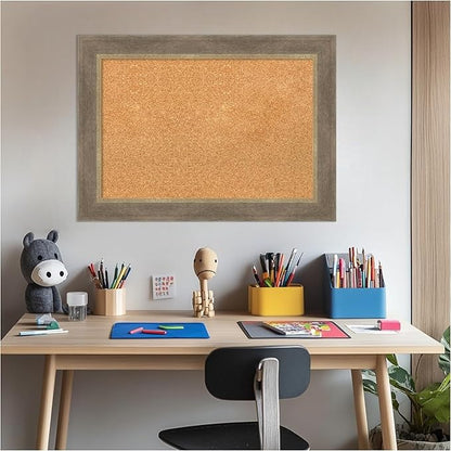 Amanti Art Natural Cork Board for Wall, 21x29 Vision Board with Brown Wood Frame, Medium Corkboard Office Decor for Home Organization, Coastal Corkboard Pinboard to display items for home organization