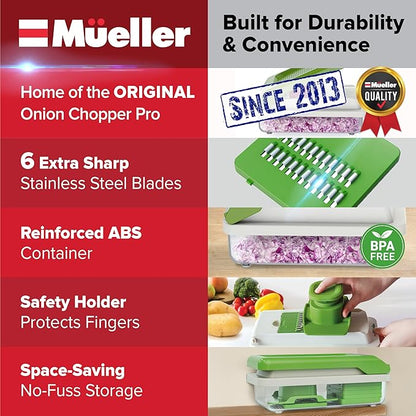 Mueller Vegetable Chopper, Mandoline Slicer, Food Veggie Chopper, Cheese Grater, Onion Vegetable Cutter with Container, Dicer, Kitchen Gadgets & Essentials, White Sand/Green
