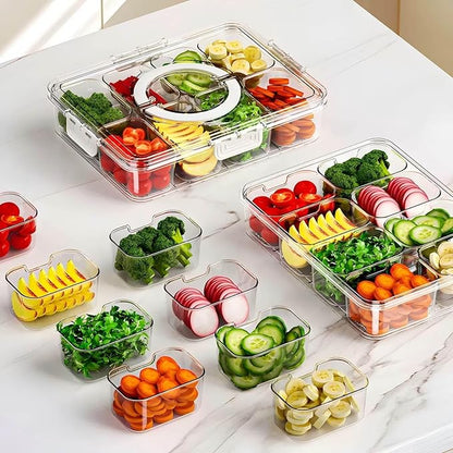 Snackle Box Container, 12.6 * 9.65 * 3.54” with 8 Independent compartments with Lids for lunch/Snack/Fruit/Veggie Storage, Organizers for Pantry/Refrigerator/Closet/kitchen