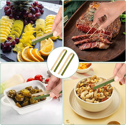 100 Pcs Mini Bamboo Tongs, 4 Inch Wooden Disposable Cooking Utensils, Charcuterie Boards Accessories, Natural Toast Tongs for Cooking and Serving Food