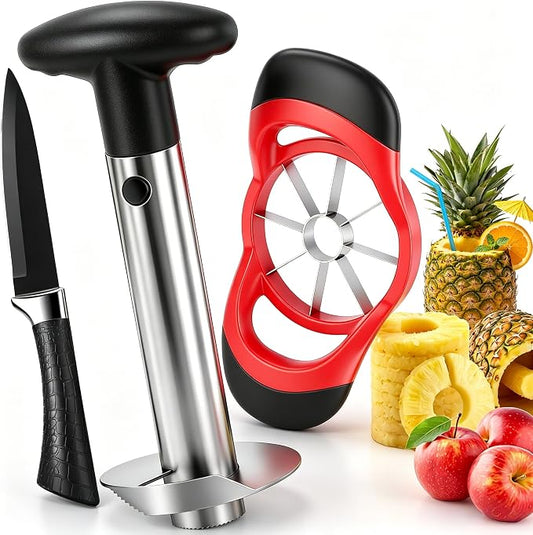 Pineapple Corer and Slicer Tool, Stainless Steel Pineapple Cutter and Corer Set, [Upgraded, Reinforced, Thicker Blade],Fruit Slicer Kitchen Gadget for Diced Pineapple Rings