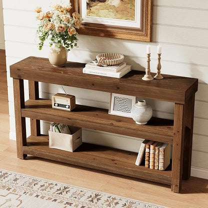 Solid Wood Entry Console Table, 63-Inch Narrow Sofa Table Behind The Couch, Entryway Furniture with Storage Shelves for Hallway Foyer Living Room, Dark Brown
