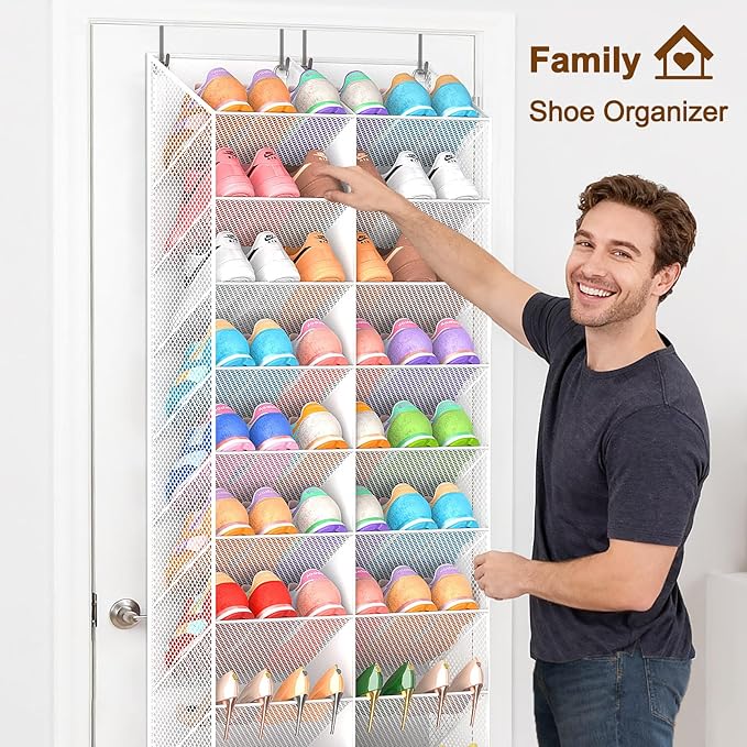 UVIAHOMI Over the Door Shoe Organizer for 20-30 Pairs, 10-Tier, White