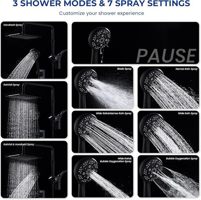 Ryamen Upgraded Dual Shower Heads Combo, 10 inch Filtered Shower Head with Handheld, 3-Way Rain Shower Head with Filters, 7 Settings Handheld Spray, High Pressure, Height Adjustable (Black)