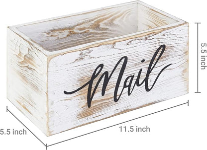 MyGift Mail Holder Storage Organizer Box Whitewashed Wood with MAIL Script Design, Desktop Letters, Bills, Notes and Postcard Bin for Home Office Dorm Room