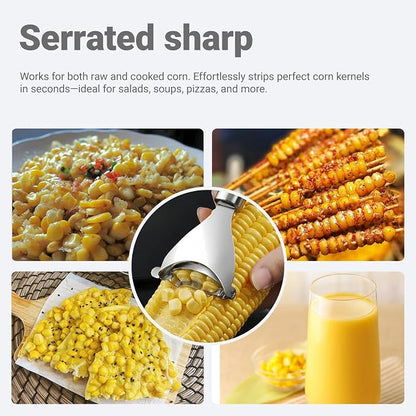 Corn Peeler and Holder Set – Stainless Steel Corn Stripper for Corn on the Cob, Safer Grip & Hand Protection, Easy Kernel Removal Tool