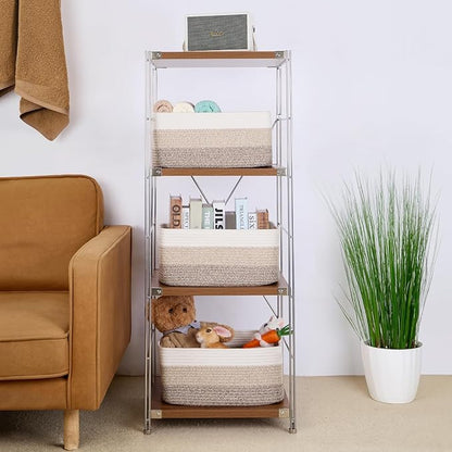 MiniArk Large Storage Baskets for Organizing, Closet Shelf Baskets for Clothes Blanket Towels, Baby Nursery, Toy Bins Box, Woven Rope Baskets, 17 x 13 x 7.5”, 4 Packs Gradient Brown