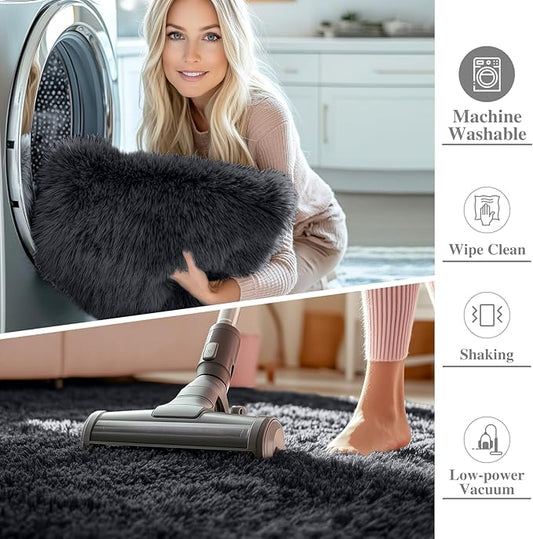 OLANLY 8x8 Machine Washable Large Area Rugs for Living Room, Bedroom, Soft Fluffy Shaggy Bedside Rug, Indoor Floor Carpet for Kids Girls and Boys, Dorms, Nursery, Home Decor Aesthetic, Black