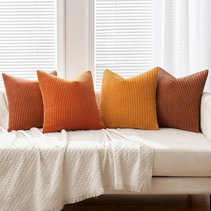 MIULEE Boho Farmhouse Throw Pillow Covers 18x18 Inch Set of 4 Mordern Nordic Cushion Covers Soft Corduroy Home Decor for Couch Bed Sofa Living Room Orange Rust
