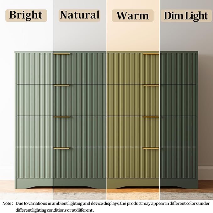 Fluted 8 Drawers Dresser for Bedroom, 55" Wide Wood Dressers Chest of Drawers with Metal Handle, Modern Dresser Storage Organizer for Living Room, Green