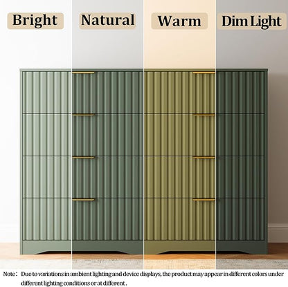 Fluted 8 Drawers Dresser for Bedroom, 55" Wide Wood Dressers Chest of Drawers with Metal Handle, Modern Dresser Storage Organizer for Living Room, Green