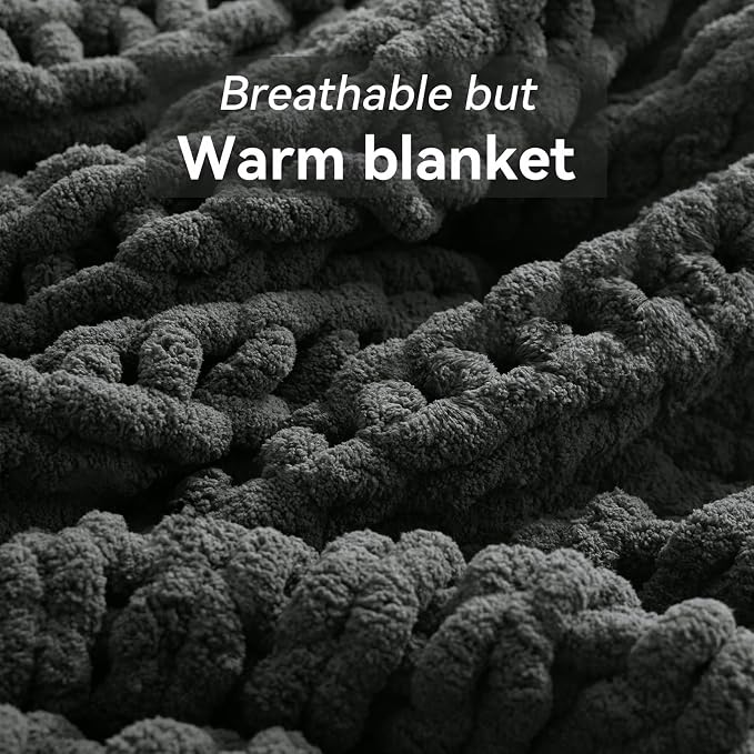 Negwoo Chunky Knit Throw Blanket, 30''*40'' Knitted Throw Chenille Yarn for Bed Couch, Handmade Dark Grey Crochet Big Thick Blanket, Machine Washable Cute Comfy Blanket for Home Decor
