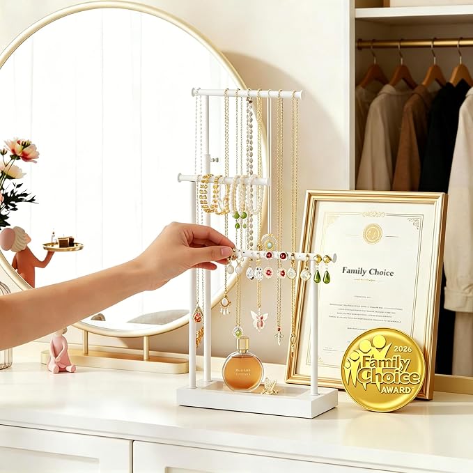 SRIWATANA Jewelry Organizer Stand, Extra Tall Jewelry Display Necklace Holder, Gift Idea (White)