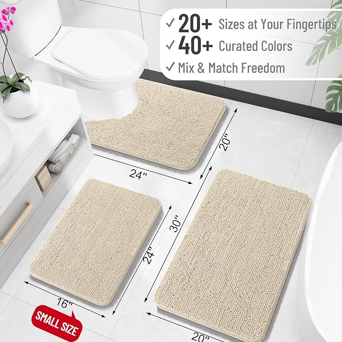 OLANLY Bathroom Runner Rugs 59x20, Extra Soft Absorbent Chenille Bath Rugs, Rubber Backing Quick Dry, Machine Washable Long Bath Mats for Bathroom Floor, Tub and Shower, Home Decor Accessories, Sand