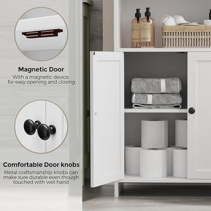 Homhedy Small Bathroom Storage Cabinet, Freestanding Toilet Paper Storage with 2 Doors and Shelves, Bathroom Organizers and Storage for Small Spaces, Laundry Room, 9.8" D x 19.7" W x 39.9" H, White
