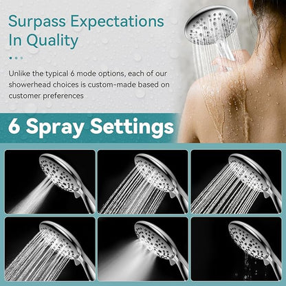 High Pressure Shower Head with Handheld, JDO 6 Spray Settings Handheld Showerhead, 4.3" High Flow Rain Showerhead Set with 59" Stainless Steel Hose and Adjustable Bracket for Bathroom, Gym, Hotel