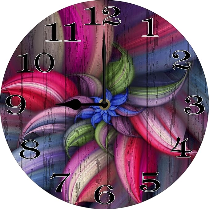 Colorful Flowers Wall Clock 10 Inch Wooden Battery Operated Autumn Forest Maple Leaves Wall Clocks Decorative Indoor,Decorative for Kitchen Bathroom Bedroom
