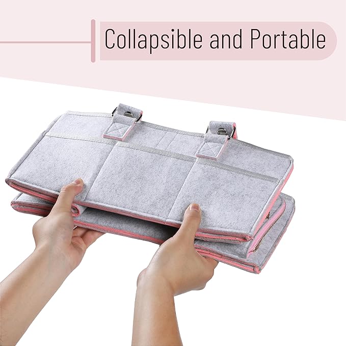 Mr. Pen- Baby Diaper Caddy Organizer, Gray, Pink Inside, Nursery Storage Bin and Car Organizer for Diapers and Baby Wipes