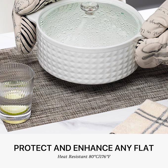 LEXMORE Placemats Set of 4 Vinyl/Plastic Woven Place Mats for Kitchen Table Indoor/Outdoor Washable Placemat Wipeable Dining Table Mats(Cappuccino)
