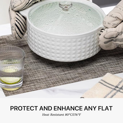 LEXMORE PlaceMats Set of 12 Vinyl/Plastic Woven Place Mats for Kitchen Table Indoor/Outdoor Washable PlaceMat Wipeable Dining Table Mats(Cappuccino)