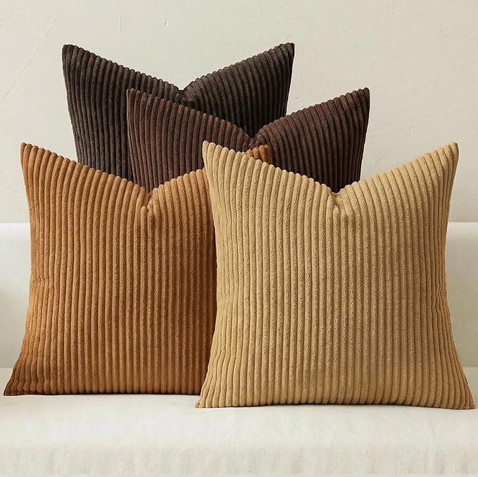 MIULEE Boho Farmhouse Throw Pillow Covers 20x20 Inch Set of 4 Rustic Mordern Neutral Cushion Covers Soft Corduroy Nordic Home Decor for Couch Bed Sofa Living Room Camel Brown