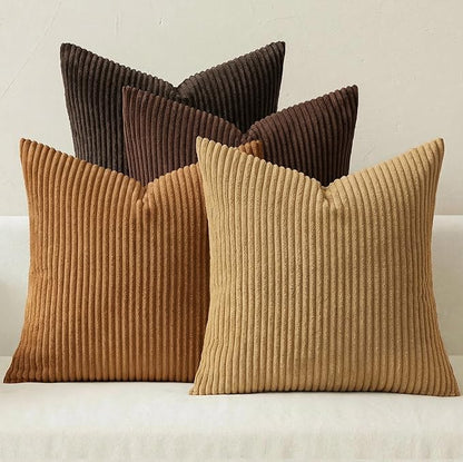 MIULEE Boho Farmhouse Throw Pillow Covers 18x18 Inch Set of 4 Rustic Mordern Neutral Cushion Covers Soft Corduroy Nordic Home Decor for Couch Bed Sofa Living Room Camel Brown
