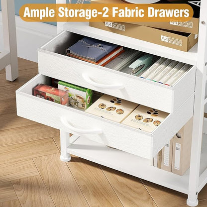 VENNQD Large Printer Stand with Storage Fabric Drawer Under Desk Printer Table with Wheels for Home Office, Printer Cart fit Fax Machine Scanner (White, 3 Tiers)