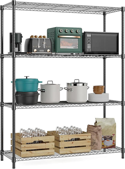 M MZG 1400 lbs 4 Tier Storage Rack Metal Wire Shelving Unit, Storage Standing Household Shelf Organizer for Kitchen Pantry Closet Garage Basement Utility Room, Black 15.8" D x 45.3" W x 59.4" H
