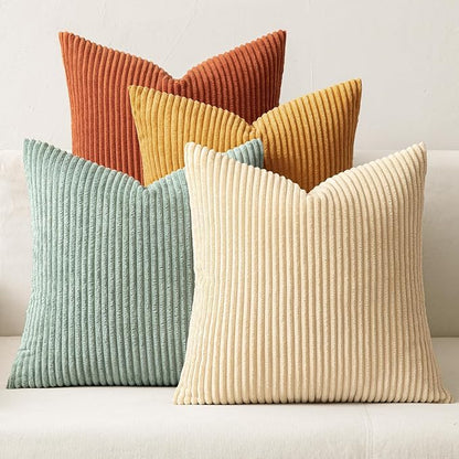 MIULEE Boho Farmhouse Throw Pillow Covers 20x20 Inch Set of 4 Modern Natural Decorative Cushion Covers Soft Corduroy Home Decor for Spring Couch Bed Sofa Living Room Teal-Rust Gradient Series