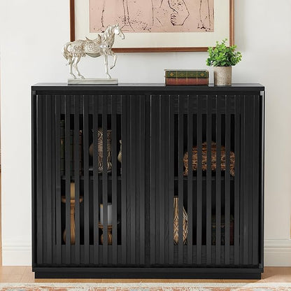 LKTART Black Modern Sideboard Buffet Storage Cabinet,Wood Accent Storage Cabinets with 2 Doors,TV Media Narrow Console Table for Living Room,Entryway