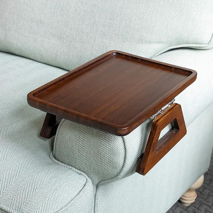 Shamrock Home Bamboo Trayble Couch Arm Table, Clip On Tray Sofa Table for Couches. Sofa Arm Tray, Armchair Table for TV Dinners, Remotes, Drinks and Snacks - 13.75 x 9.5inch, Brown
