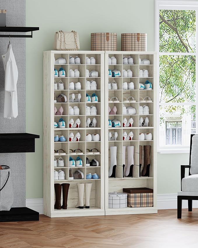 Hzuaneri 11 Tiers Shoe Storage Cabinet, Tall Shoes Cabinet with Cubby, Freestanding Wooden Shoe Organizer, 30-33 Pairs, Shoes Cubby Organizer for Entryway, Bedroom, Rustic White SR02014X