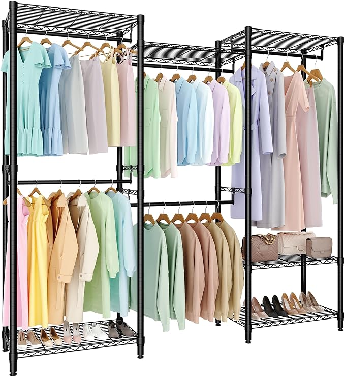 4-Tier Heavy Duty Clothes Rack, 1430LBS Load, Sturdy Metal Garment Rack with Wire Shelves, Multi-Functional Wardrobe Closet with Hanger Rods for Hanging Clothes, 15.5" D x 67.6" W x 76.5" H