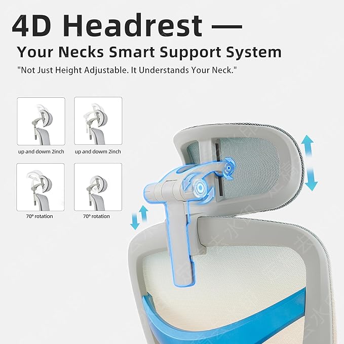 Ergonomic Home Office Desk Chair with Massage Lumbar Support，4D Headrest & 5D Armrests, Reclining Big and Tall 400LBS Mesh Chair with Footrest，Adjustable Back High and Seat Depth(Gray Rainbow)