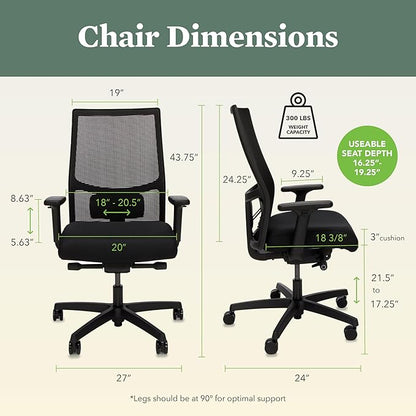 HON Ignition 2.0 Ergonomic Office Chair Fabric Seat, Adjustable Tilt, Swivel Wheels, Comfy for Long Hours, Home Office Desk Chairs, Fog