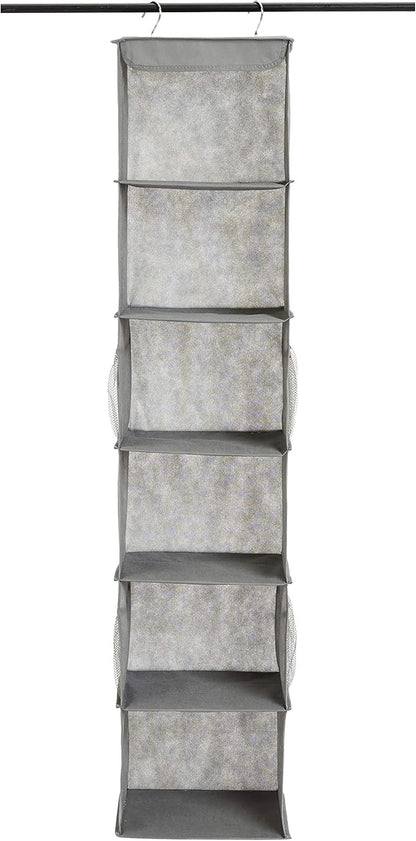 Amazon Basics 6-Tier Hanging Closet Shelf Organizer With Pockets, 8.5" D x 12" W x 9" H, Grey | Organizer, With Pockets