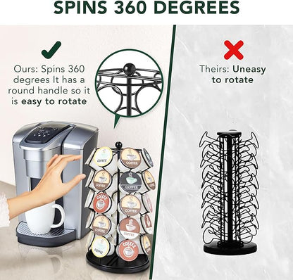 Nifty K Cup Holder – Compatible with K-Cups, Coffee Pod Carousel | 35 K Cup Holder, Spins 360-Degrees, Lazy Susan Platform, Modern Black Design, Home or Office Kitchen Counter Organizer