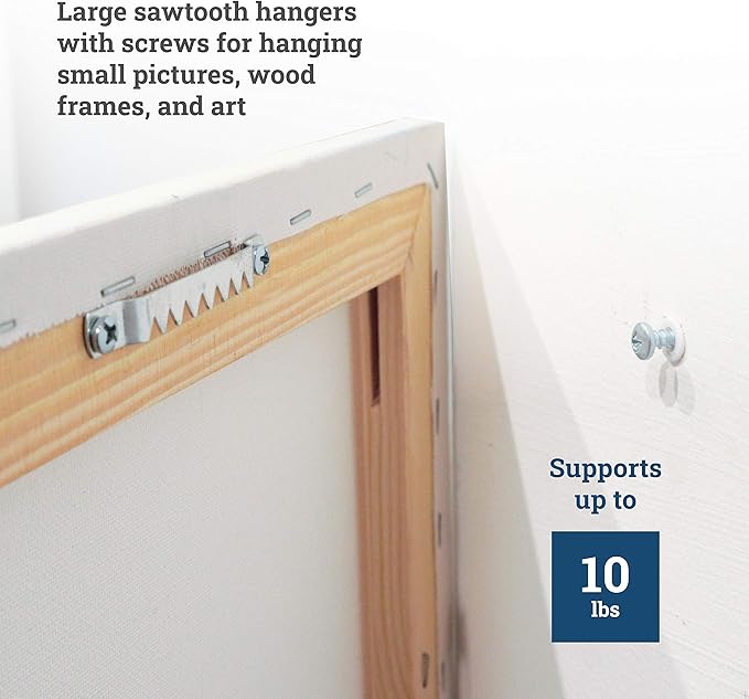 PHS Large Sawtooth Picture Hangers for Frames - 100 Pack Frame Hanging Hardware with Screws - Supports up to 10 lbs - Canvas Hangers for Walls - Picture Frame Hanger for Hanging Artwork