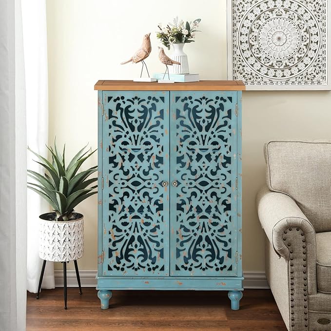 Sophia & William Tall Storage Cabinet 47.4", Decorative 2-Door Tall Accent Cabinet for Living Room, Dining Room, Blue