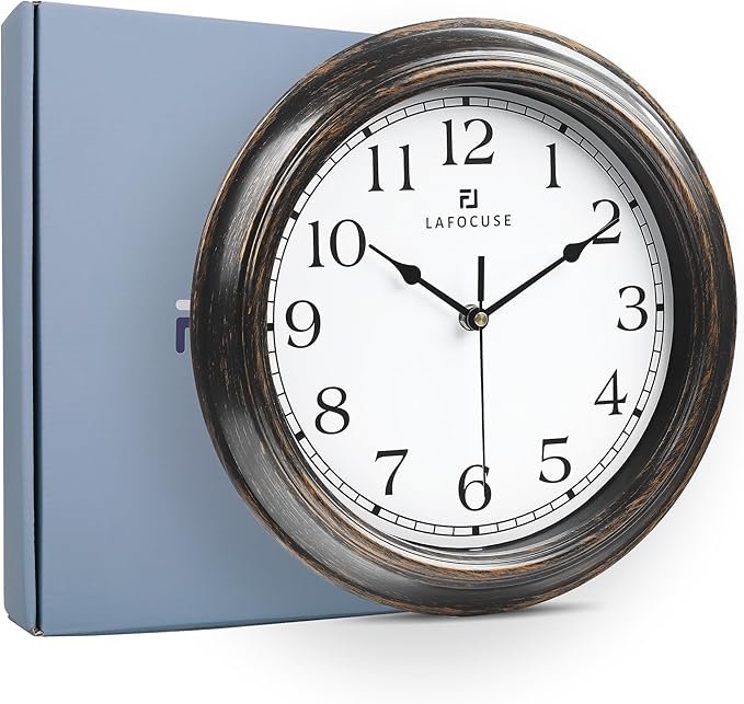 Lafocuse Brown Outdoor Wall Clocks Waterproof for Patio with Thermometer, 12 Inch Hygrometer Wall Clock for Kitchen Bathroom Garage
